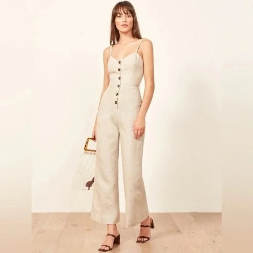 Reformation Torta Linen Jumpsuit in Sand Beige 33599 Size 0 Womens